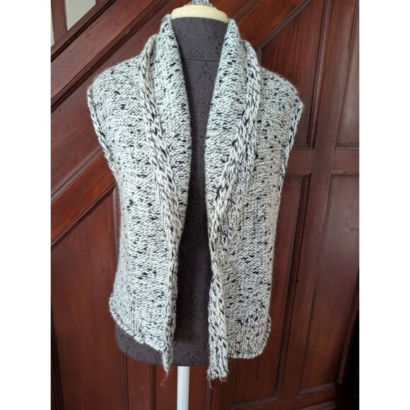 Loft Black White Speckled Knit Shawl Collar Sleeveless Sweater Vest M Wool - Picture 1 of 8